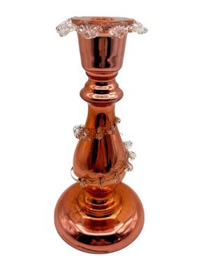 Hand Blown Antique Copper Mercury Glass Baluster 10" Candlestick Candle Holder